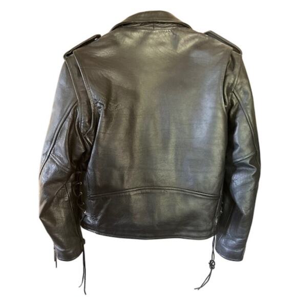 4Star Men’s Leather Motorcycle Jacket 44 Black Double-Rider Belted Lace Sides - Picture 6 of 12